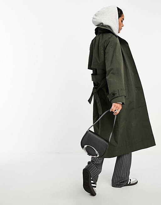 

Темно-оливковый тренч премиум-класса с верхним воротником ASOS DESIGN