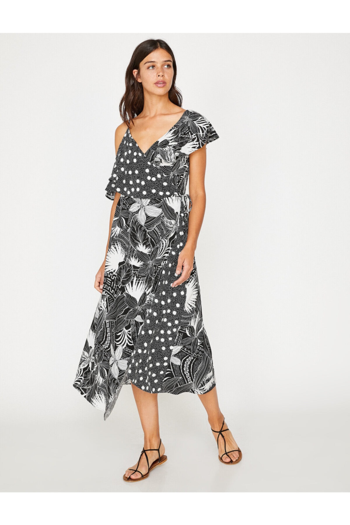 Женское платье с узором Koton, серый цена и фото