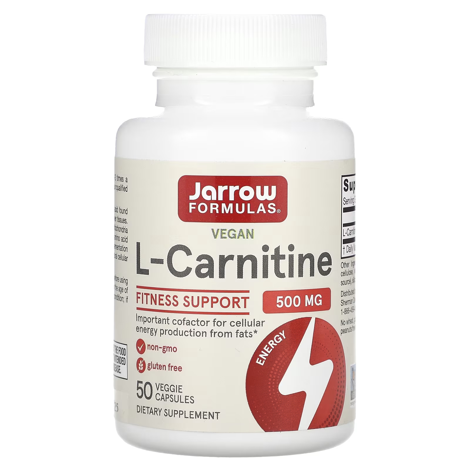 L-карнитин Jarrow Formulas 500 мг, 50 капсул jarrow formulas l карнитин 500 500 мг 100 вегетарианских капсул licaps