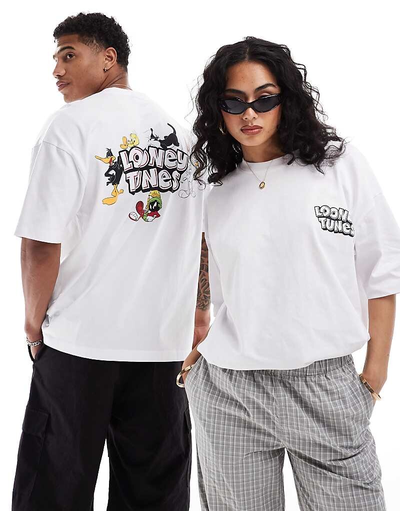 

Белая оверсайз-футболка унисекс с лицензией ASOS DESIGN с принтом Looney Tunes
