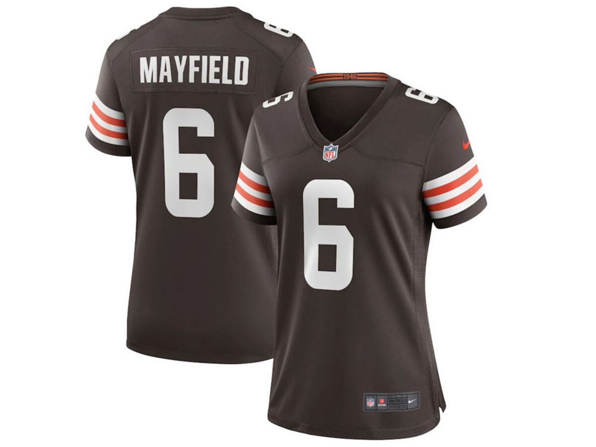 

Женская игровая майка Cleveland Browns Baker Mayfield Nike, коричневый
