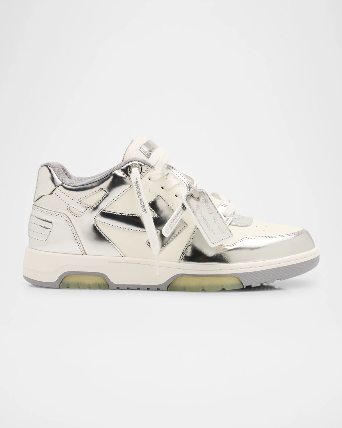 

Мужские кожаные кроссовки Out of Office с зеркальным эффектом Off-White, цвет White - Sil