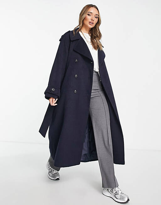 

Темно-синий оверсайз-тренч из смесовой шерсти с начесом ASOS DESIGN