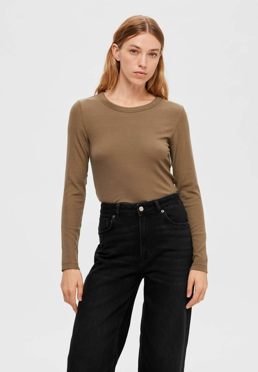 

Футболка с длинным рукавом SLFDIANNA O NECK Selected Femme, темно-зеленый