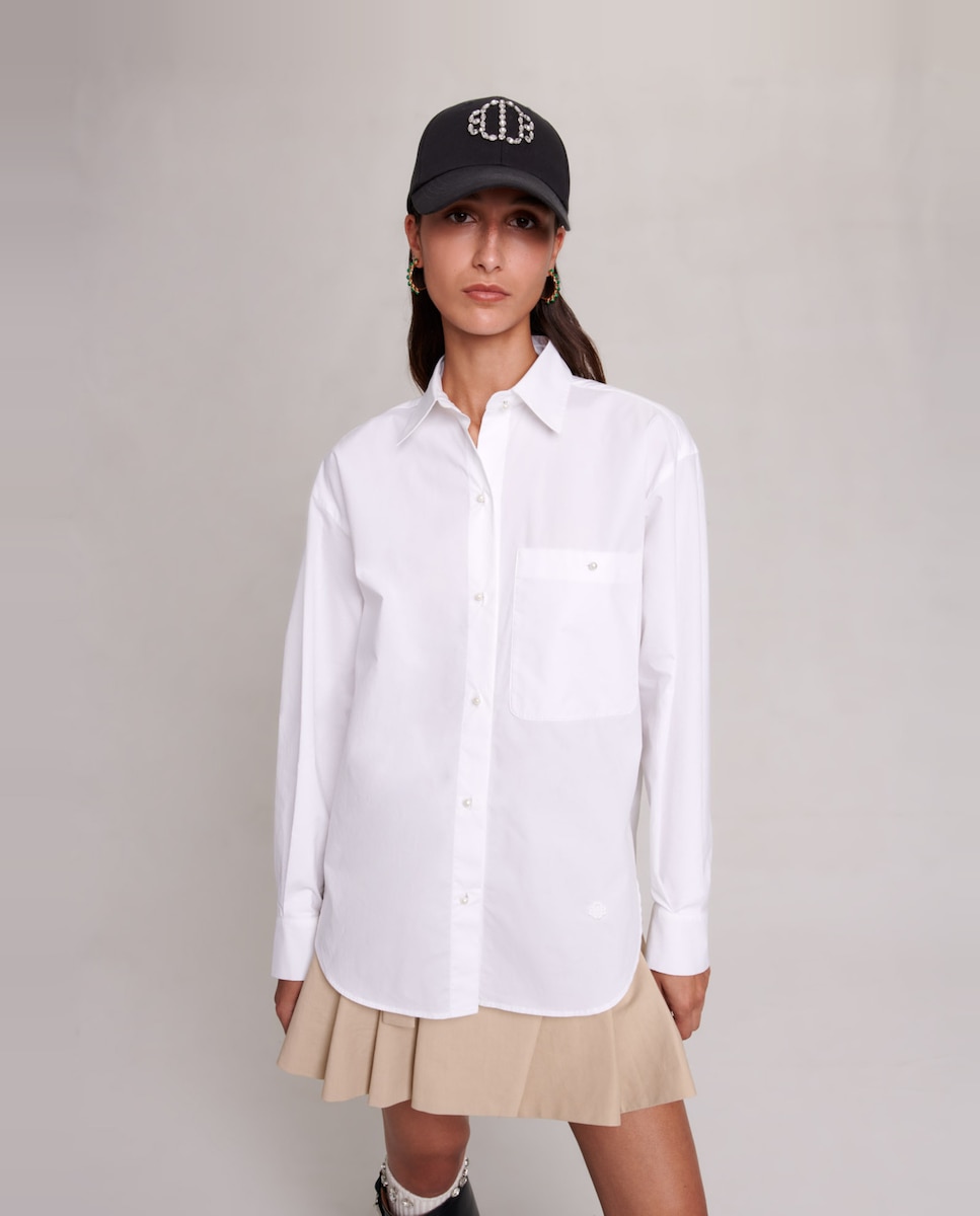 цена Белая женская рубашка из хлопкового поплина Maje, белый