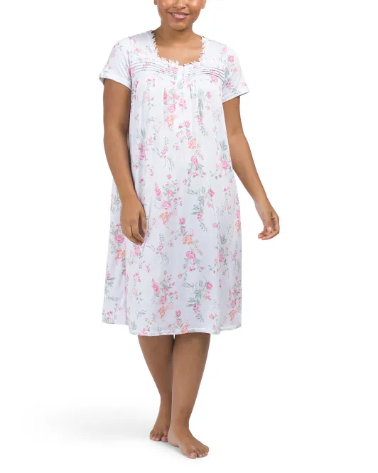 

Платье для сна с цветочным принтом, кружевной отделкой и планкой Laura Ashley, белый