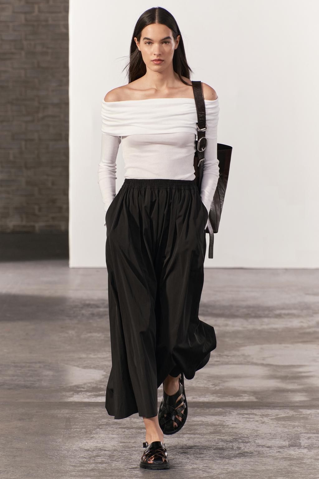 Объемная юбка миди ZARA, черный женская длинная юбка плиссированная юбка трапеция с высокой талией универсальная облегающая юбка с эластичным поясом 2022