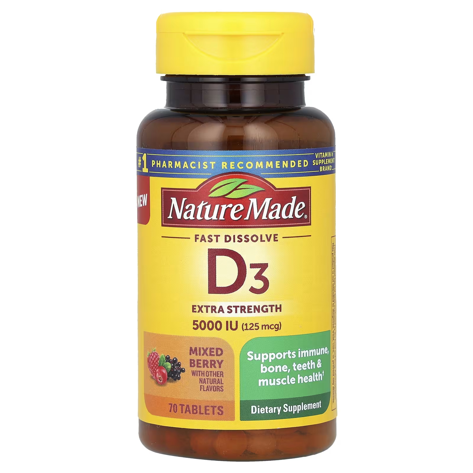 Пищевая добавка Nature Made Fast Dissolve D3 Extra Strength смесь ягод, 70 таблеток цена и фото