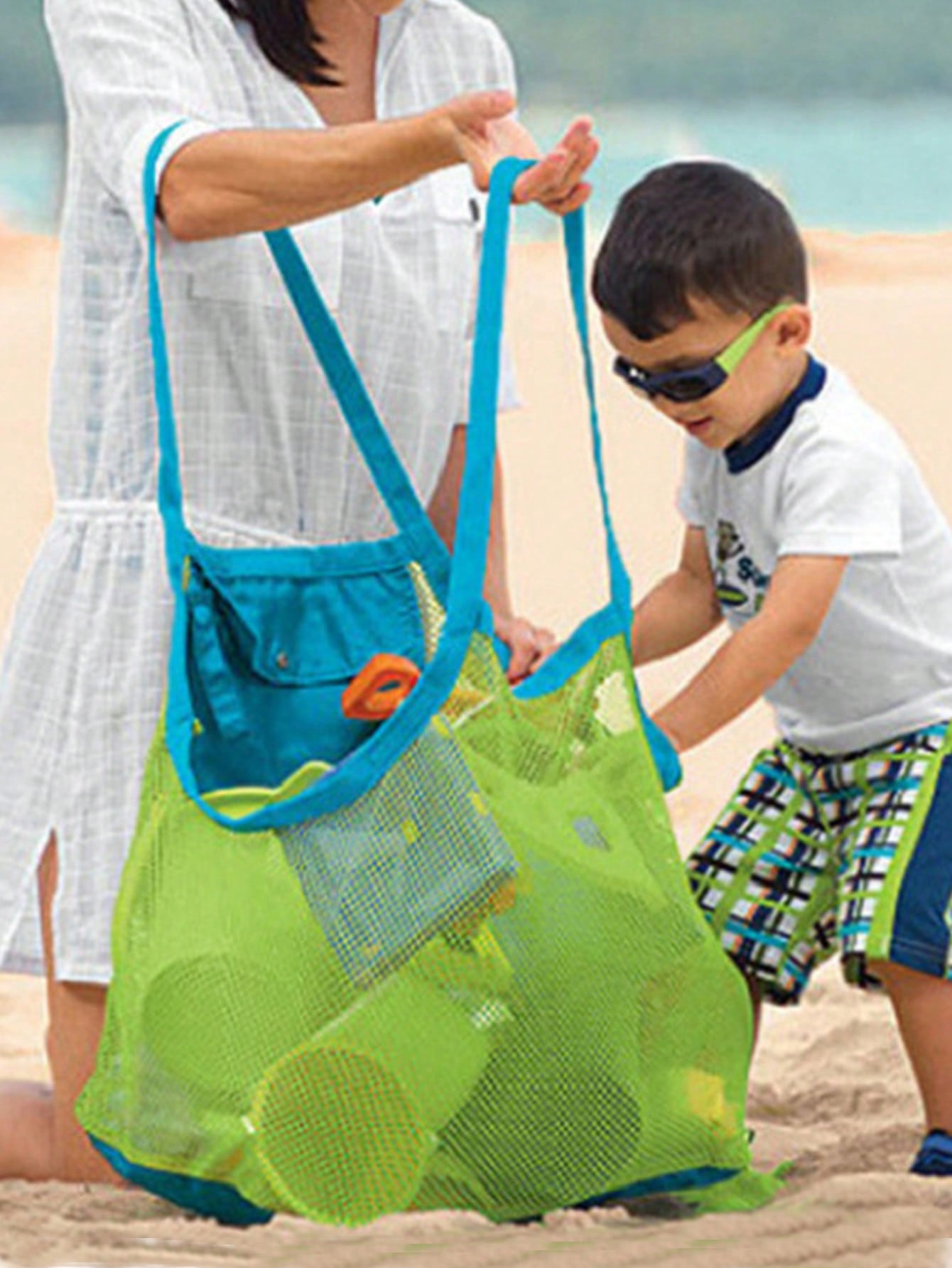 Большая пляжная сумка с контрастной переплетной сеткой для отдыха, многоцветный