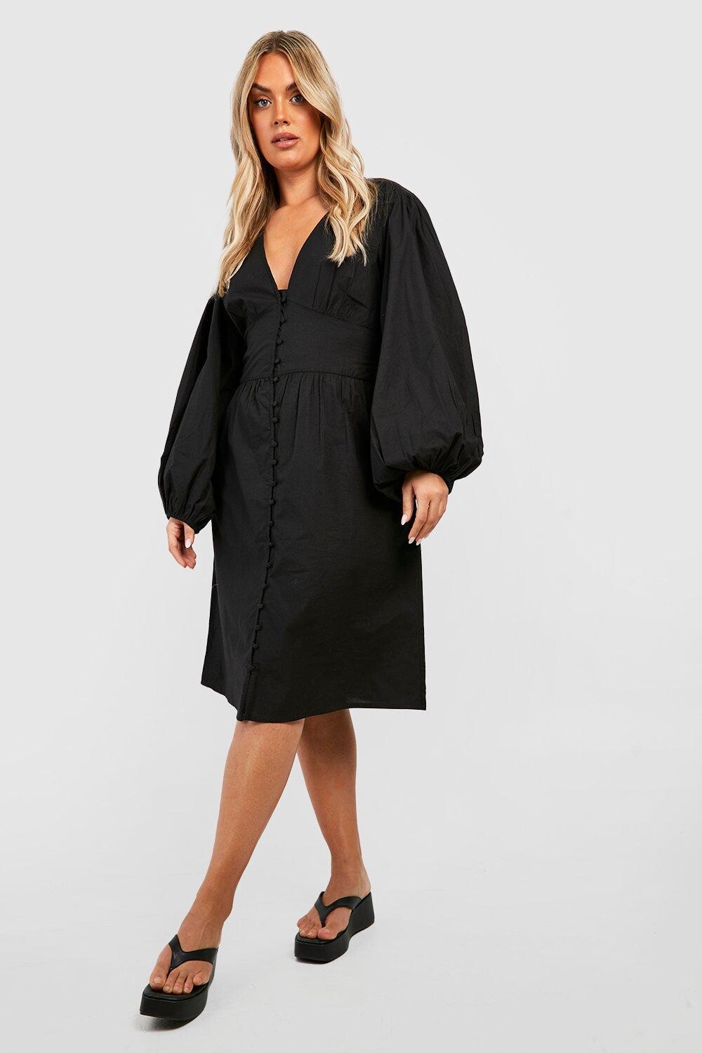 

Платье миди из хлопкового платья с рукавами Boohoo, черный