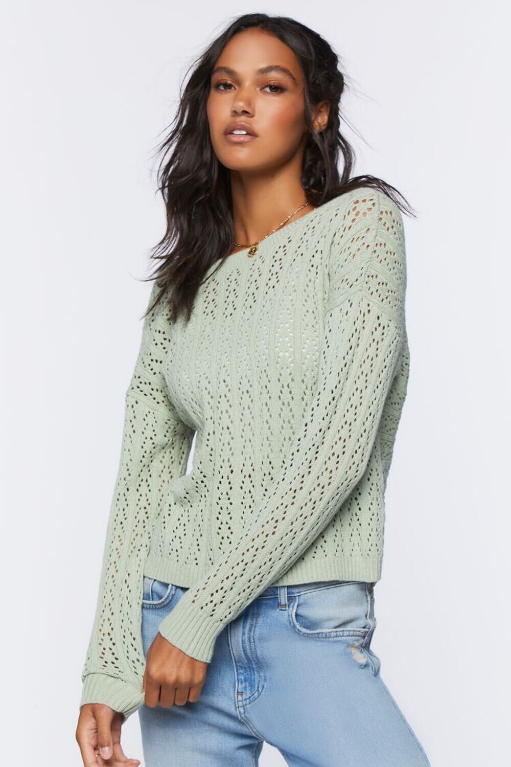 

Свитер Pointelle с закручивающейся спинкой Forever 21, шалфей