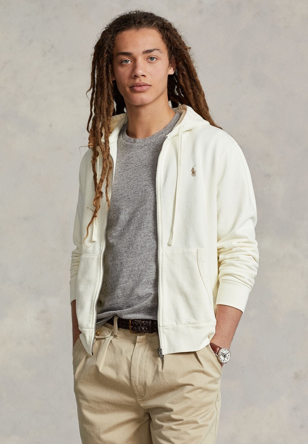 

Толстовка на молнии Polo Ralph Lauren Hood Long Sleeve, клубный светло-бежевый, Серый