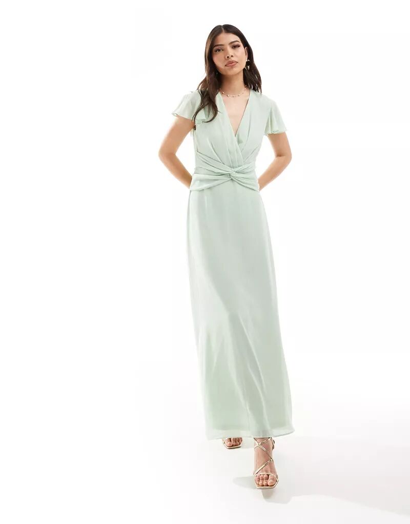 Мятно-зеленое платье макси с запахом спереди TFNC Bridesmaid