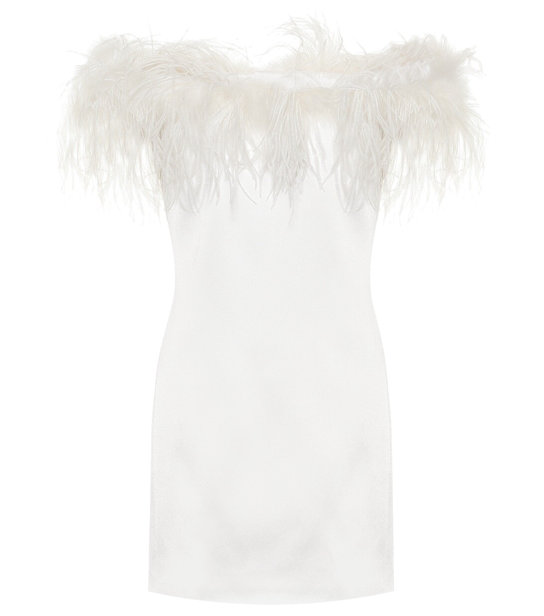 

Платье из крепа с отделкой перьями SAINT LAURENT, белый