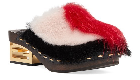 

Сабо из меха лисы на среднем каблуке Fendi