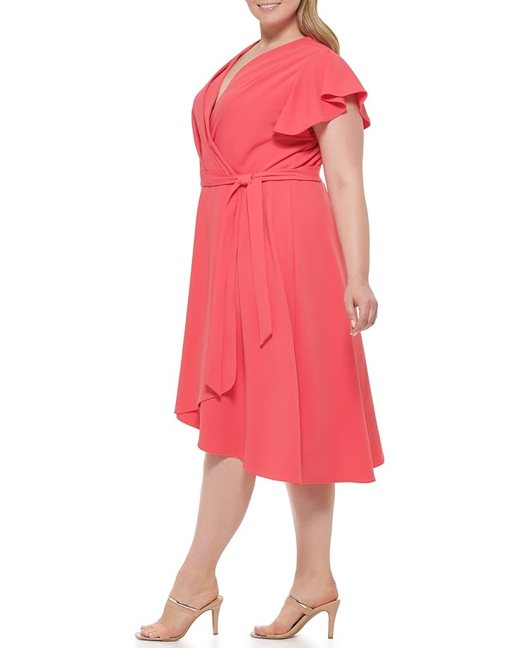 Платье DKNY Plus Size Short Sleeve Ruffled Faux Wrap Dress, цвет Punch