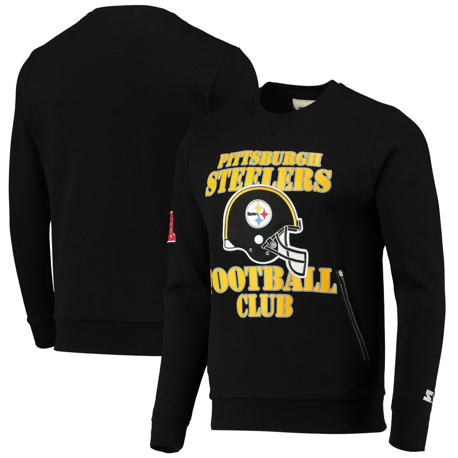 

Мужской стартовый черный пуловер Pittsburgh Steelers Lock Room Throwback End Zone Starter