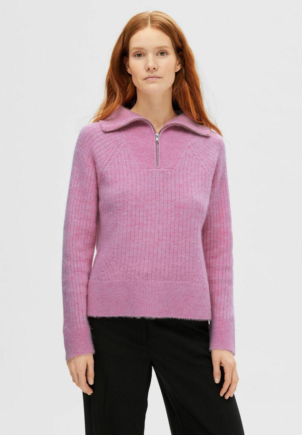 Вязаный свитер HALF-ZIP Selected Femme, цвет moonlite mauve