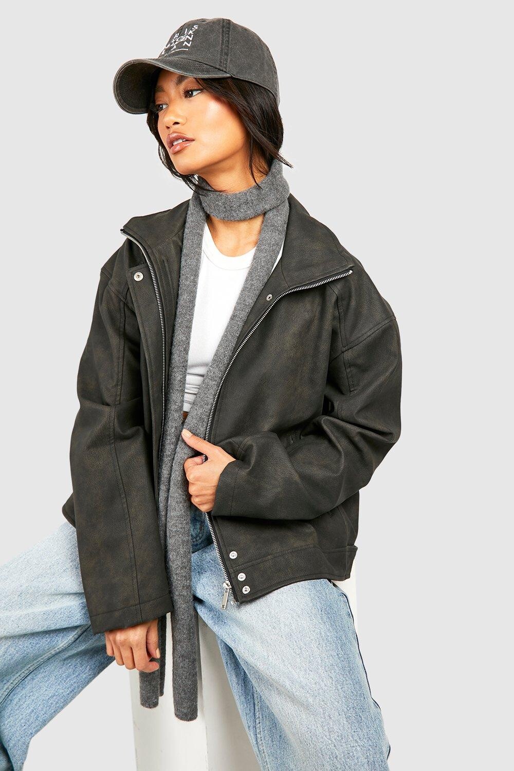 

Куртка с воротником из искусственной кожи в винтажном стиле boohoo, черный