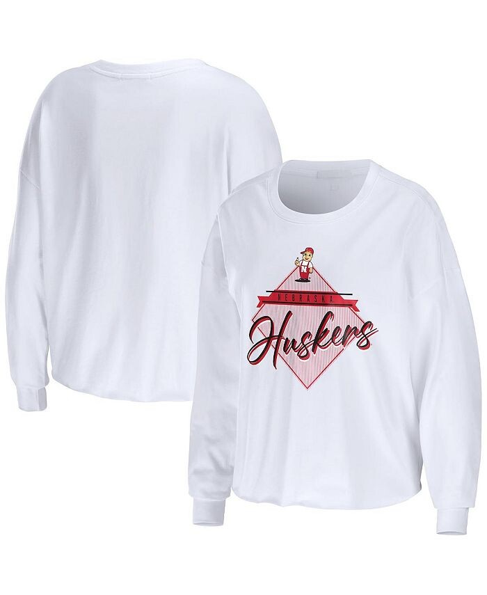 

Женская белая укороченная футболка с длинными рукавами Nebraska Huskers Diamond WEAR by Erin Andrews, белый