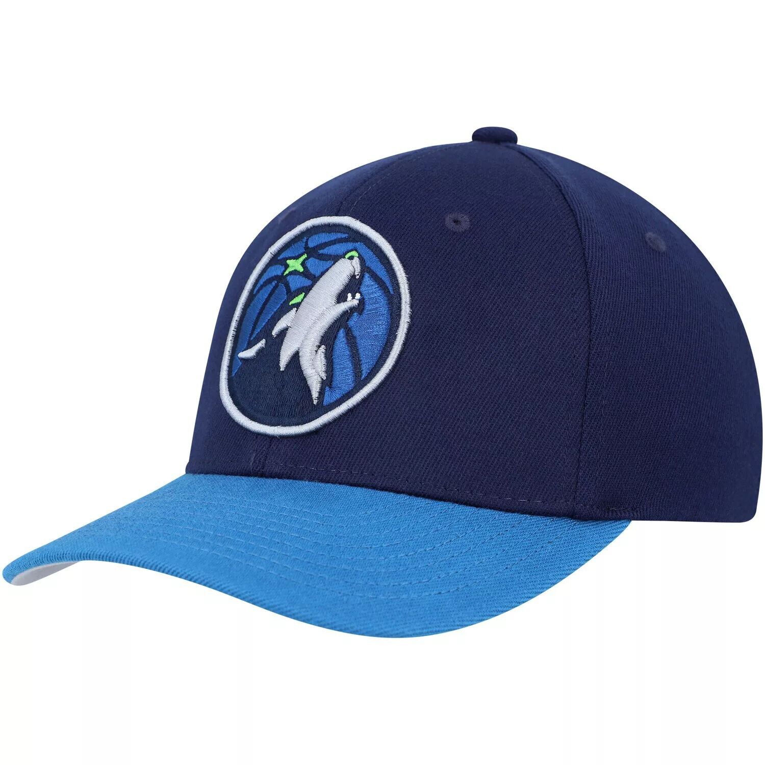 

Мужская двухцветная эластичная бейсболка Mitchell & Ness темно-синего цвета Minnesota Timberwolves MVP Team 2.0