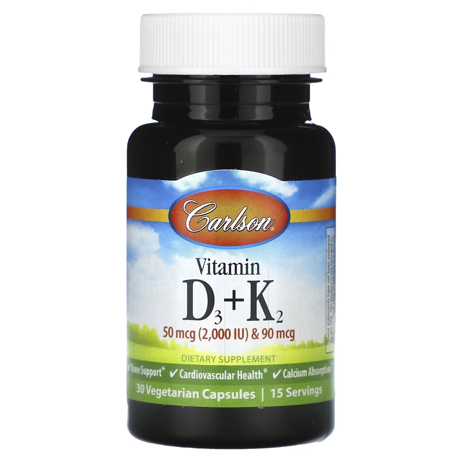 Витамин D3 + K2 Carlson, 30 вегетарианских капсул