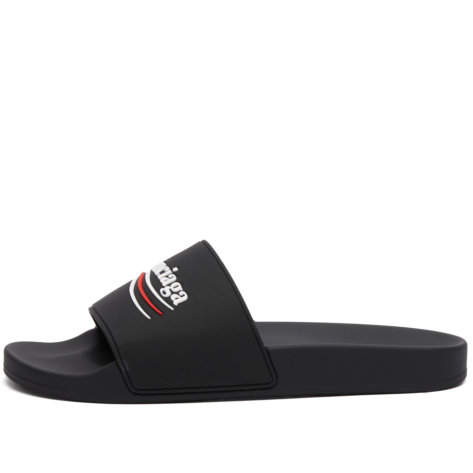 

Сандалии Balenciaga Political Logo Pool Slide, цвет Black & White & Red