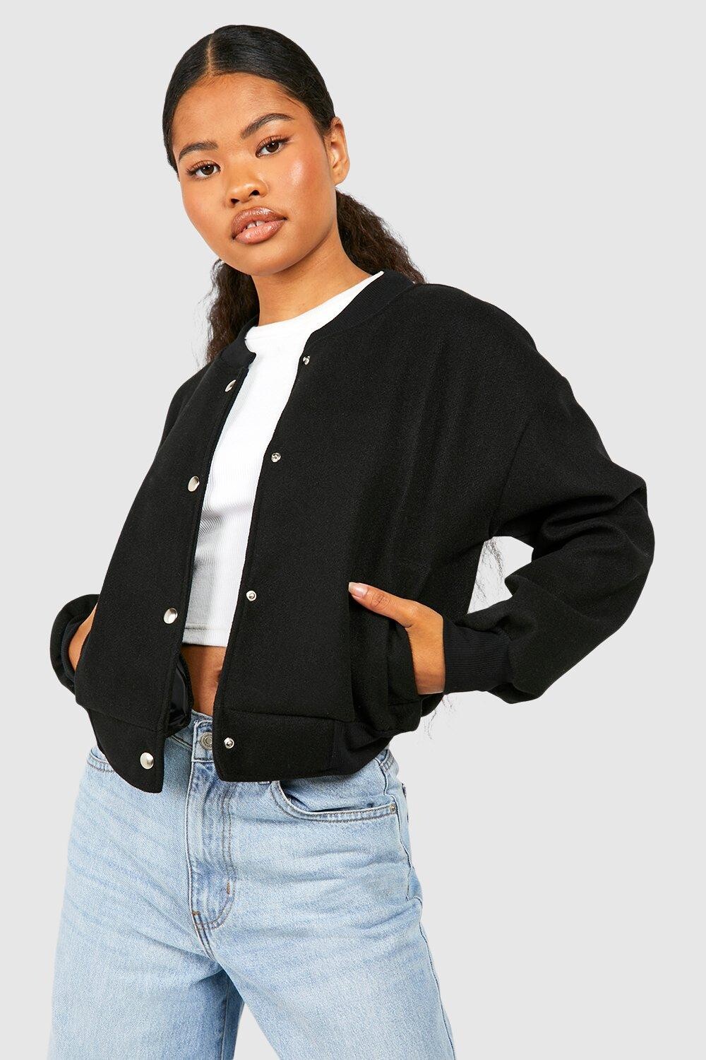 

Миниатюрный бомбер из шерсти boohoo, черный
