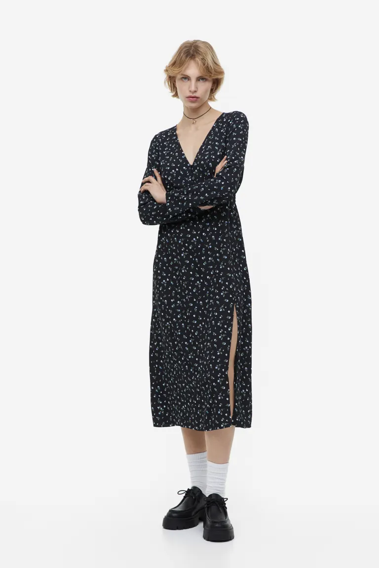 

Платье из крепа с пуговицами спереди H&M, черный