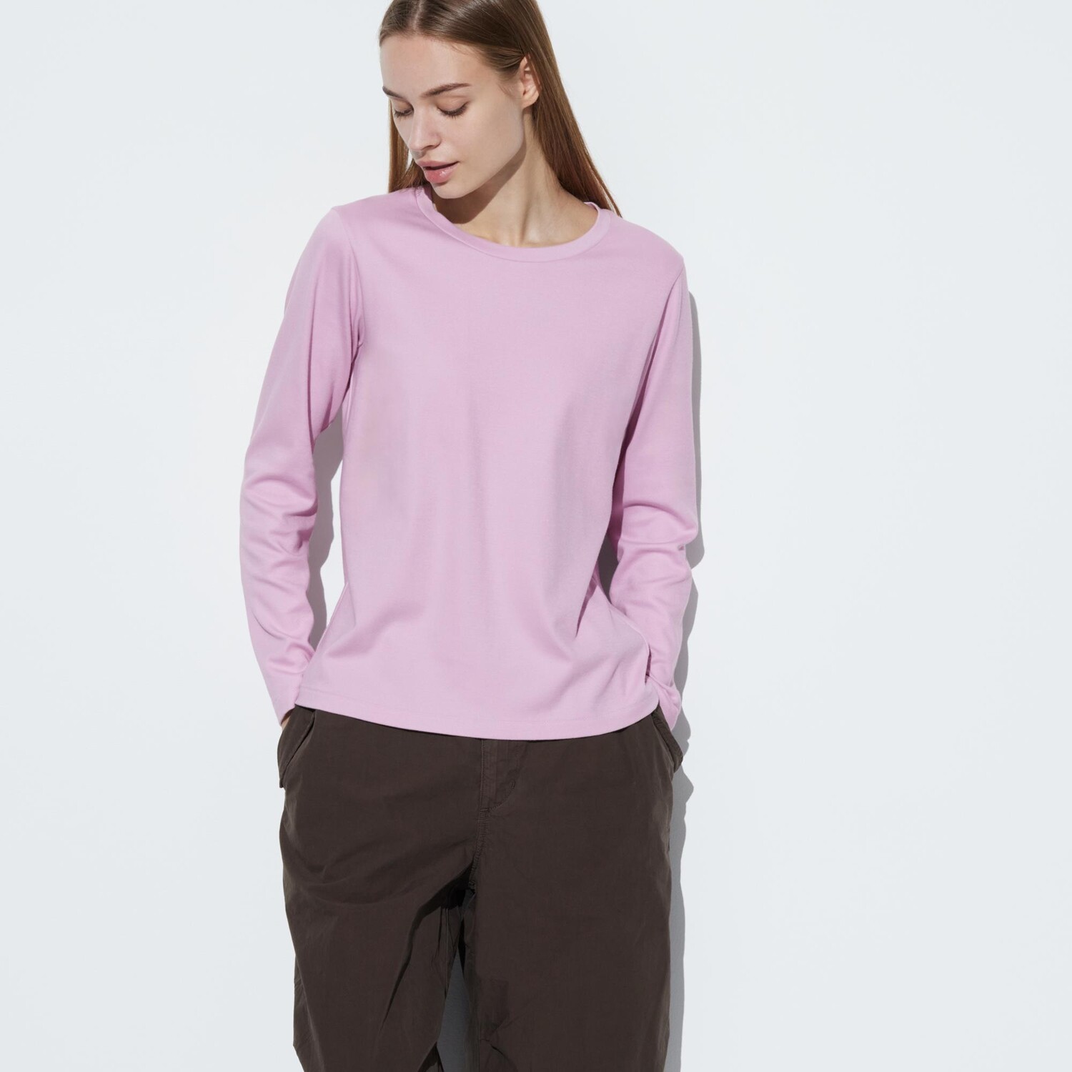 

Футболка Uniqlo с круглым вырезом и длинными рукавами, розовый