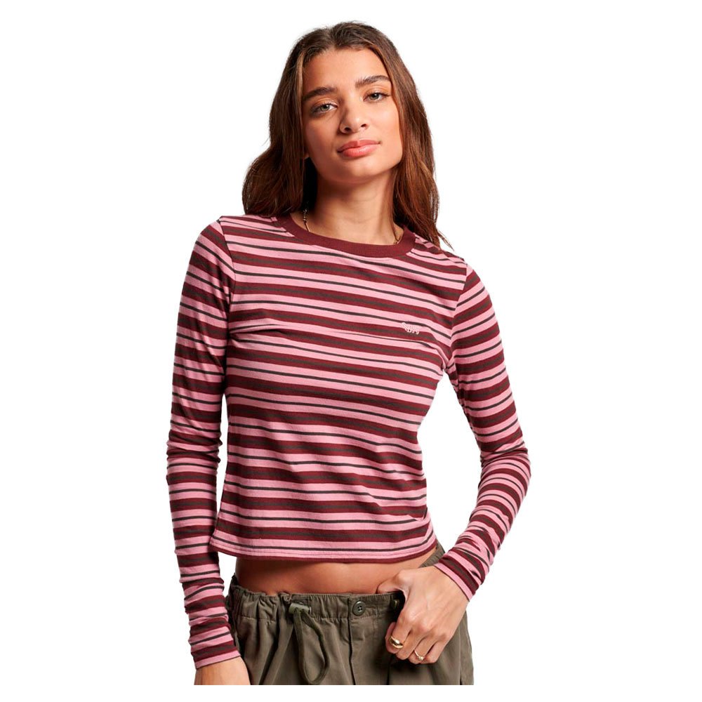 Футболка Superdry Stripe Long Sleeve Round Neck, розовый