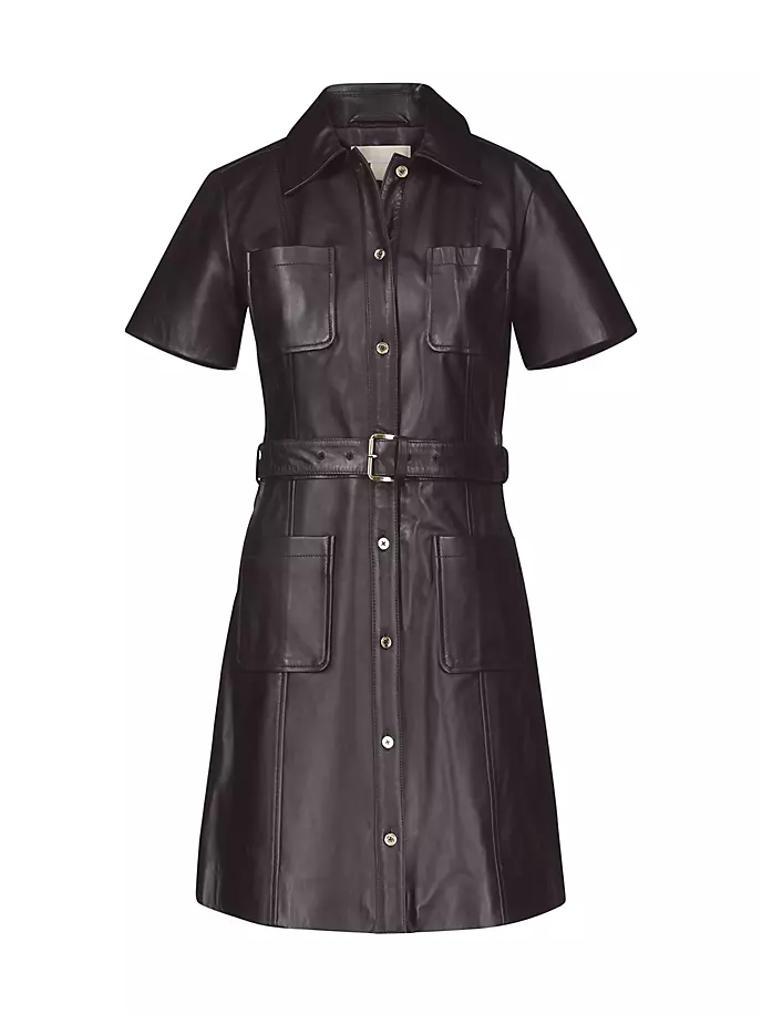 Кожаное мини-платье с поясом Michael Michael Kors, черный