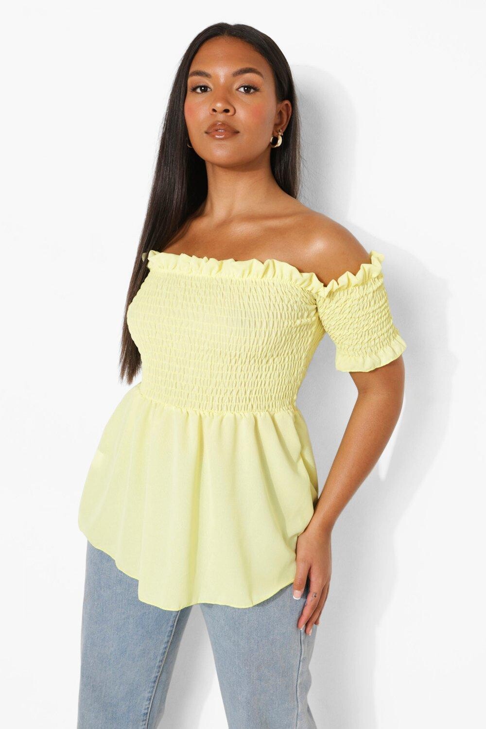 

топ с открытыми плечами Boohoo, лемон