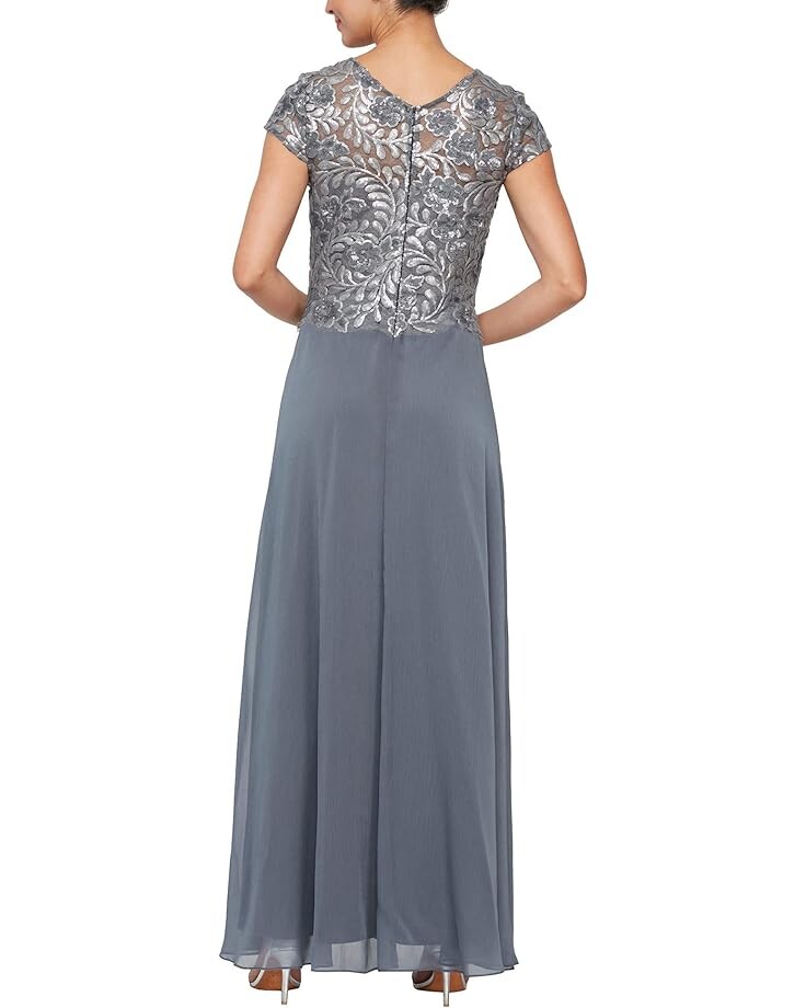 

Платье Alex Evenings Long A-Line Mock Dress with Embroidered Sequin Cap Sleeve Bodice, угольный