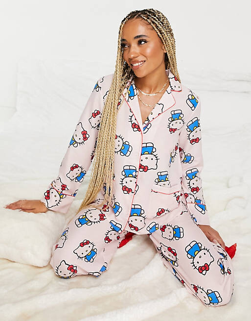 

Розовый пижамный комплект из брюк с принтом Hello Kitty и отделкой из органзы New Girl Order