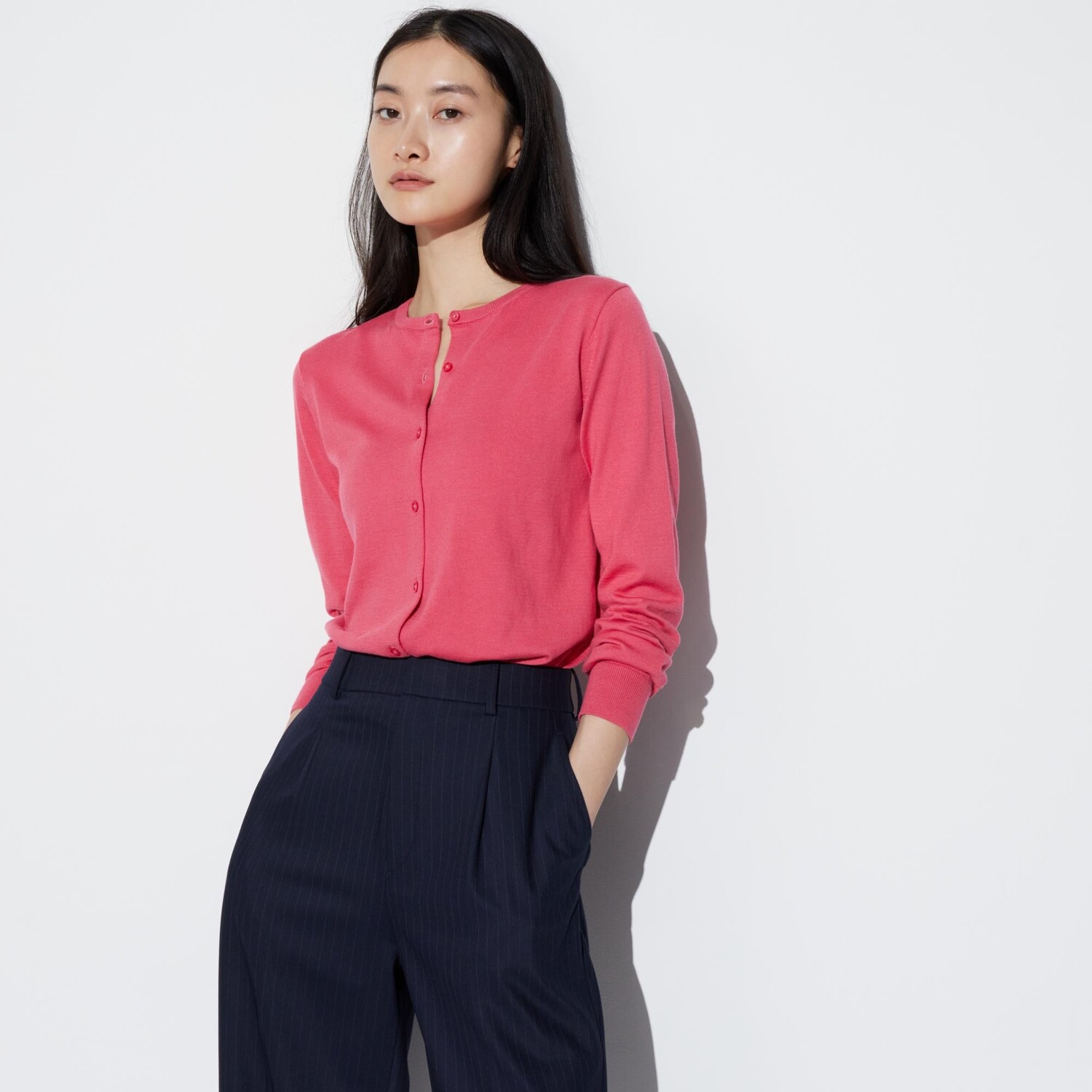 

Кардиган Uniqlo женский с круглым вырезом, розовый
