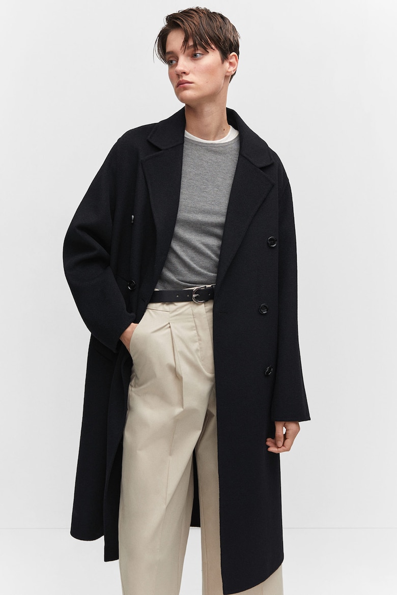 Пальто Пикарол с шерстью Mango, черный пальто stradivarius с шерстью 44 размер