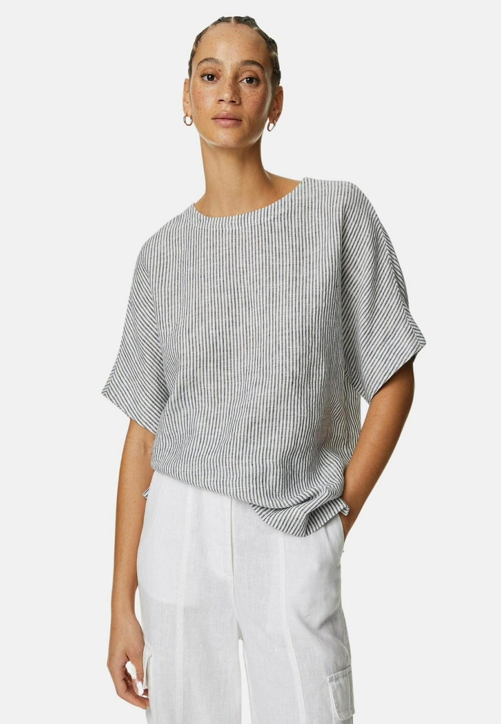

Блузка Pure Linen Printed Relaxed Marks & Spencer, цвет navy mix