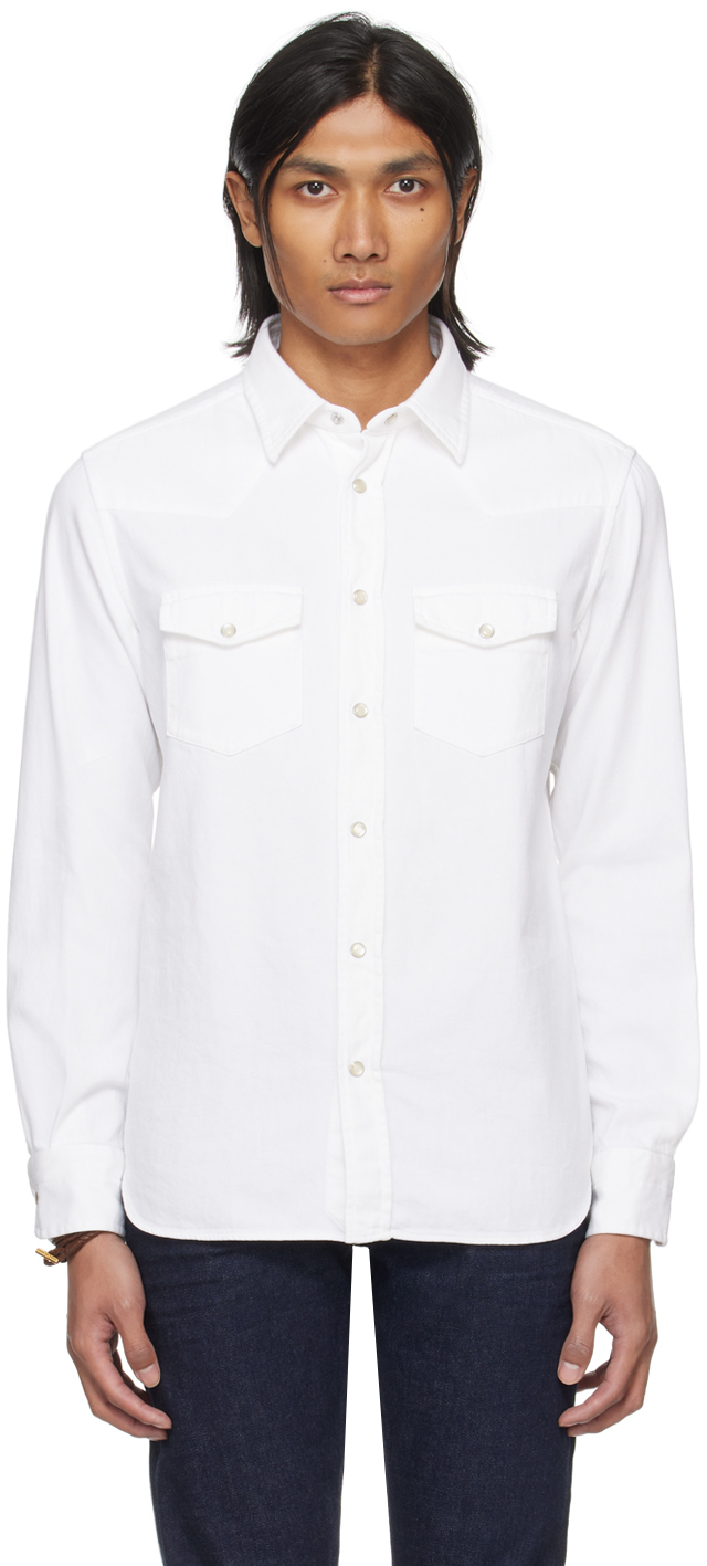 Белая джинсовая рубашка в стиле вестерн Tom Ford