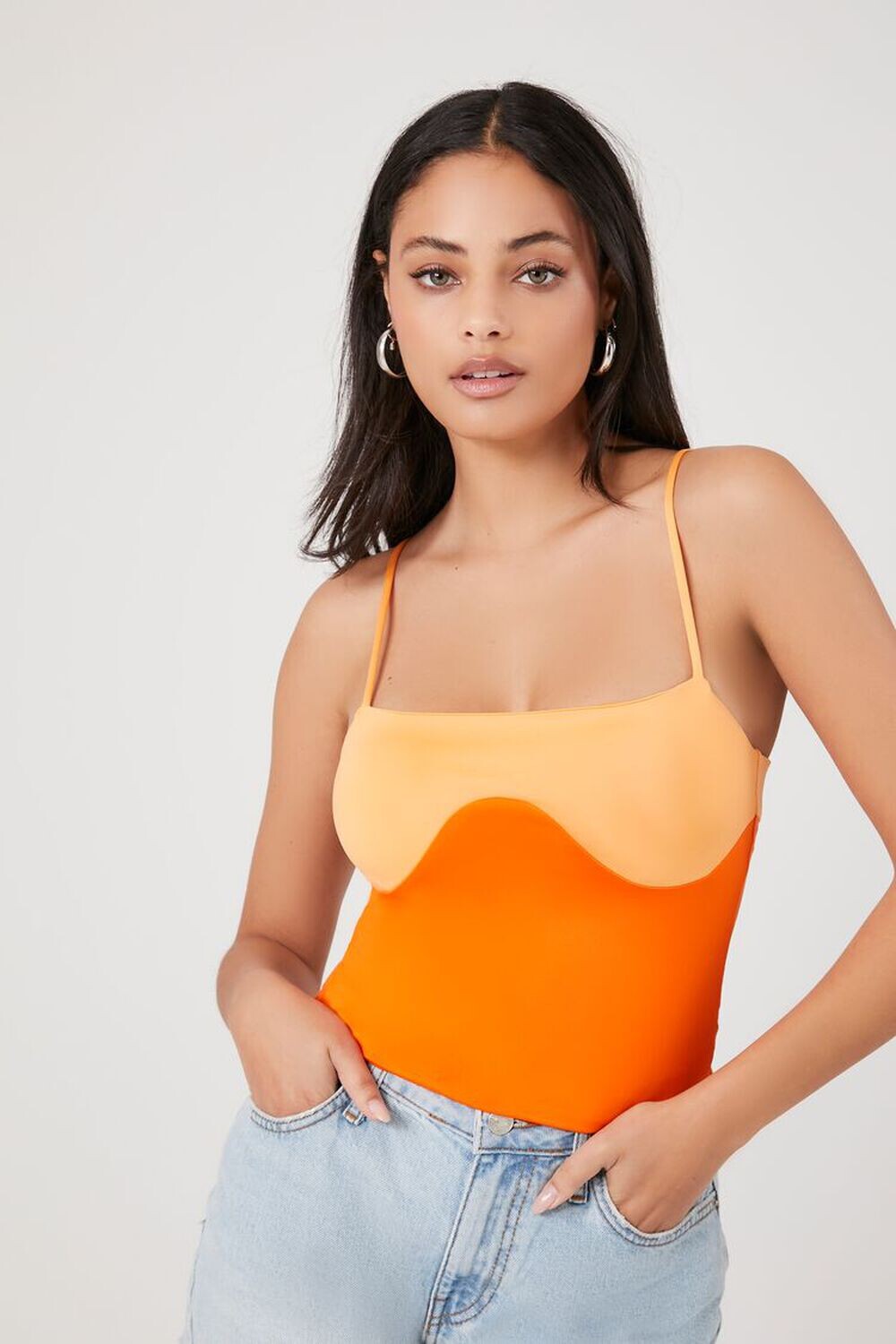 

Майка с прямым вырезом и цветными блоками Forever 21, желтый