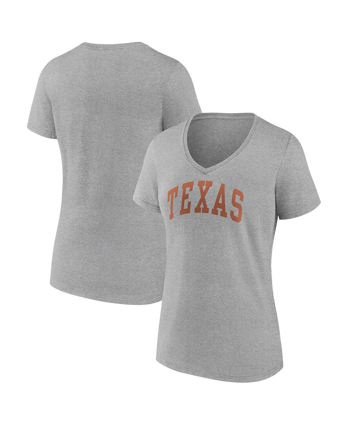 

Женская футболка с логотипом Heather Grey Texas Longhorns Basic с v-образным вырезом и аркой Fanatics