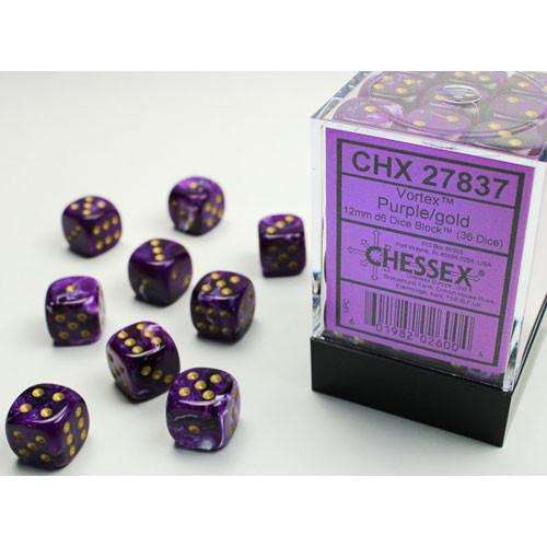 

Аксессуары Chessex Chessex 12mm d6 Set: Vortex - Purple w/Gold (36)