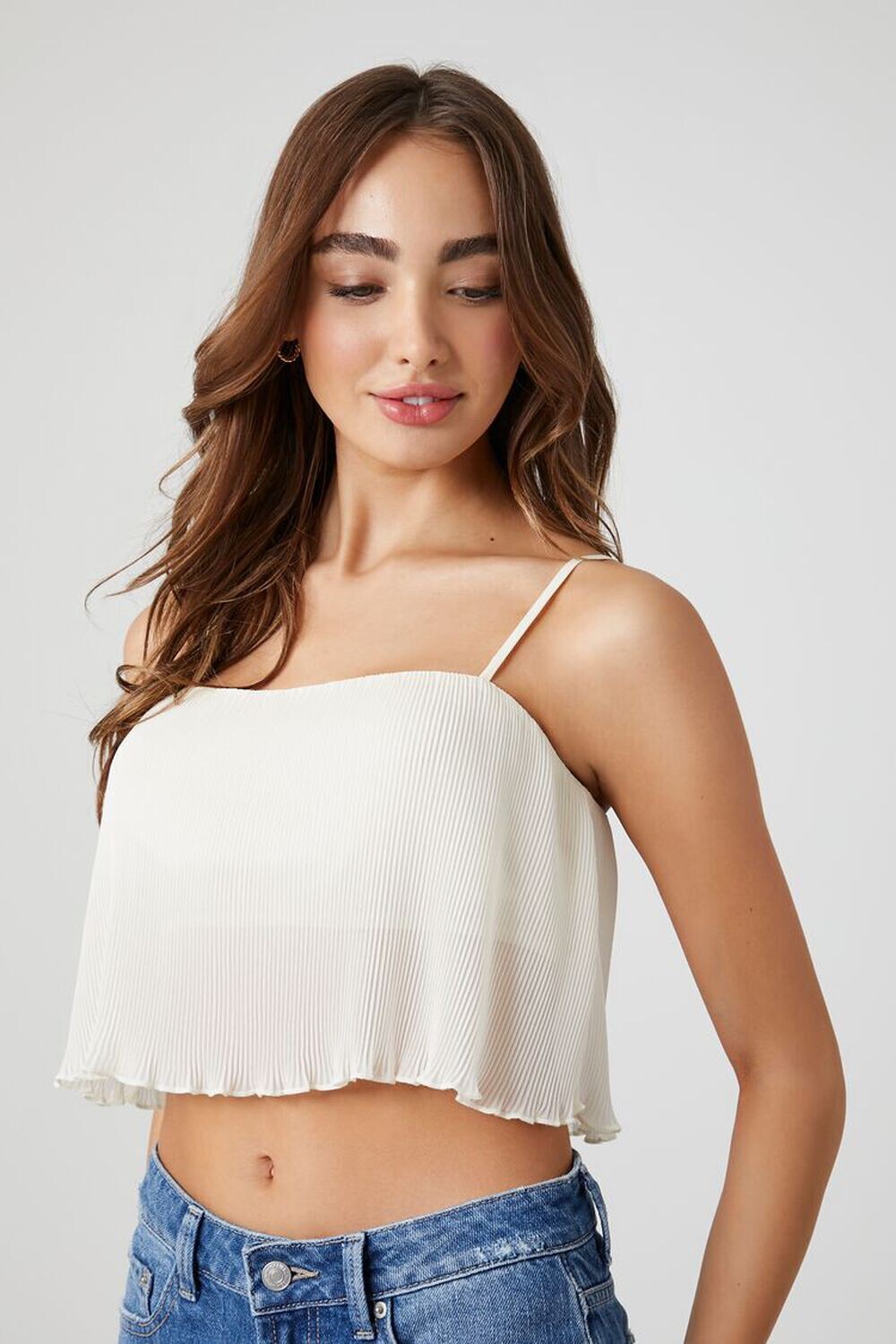 

Шифоновая укороченная майка Forever 21, кремовый