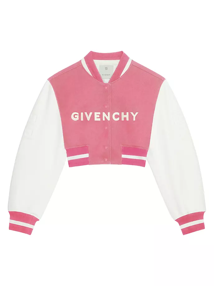 

Укороченная университетская куртка из шерсти и кожи Givenchy, белый