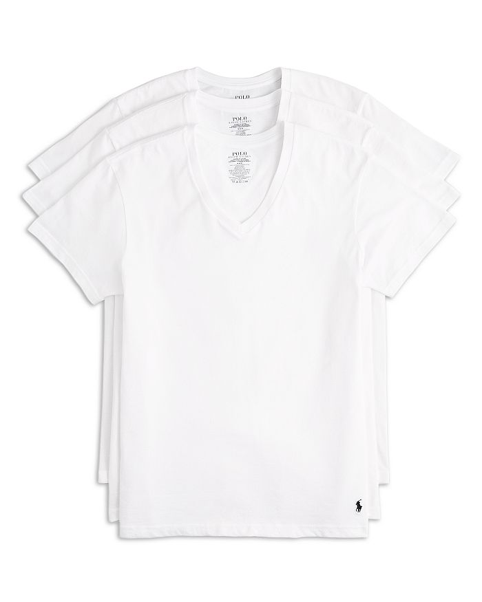 цена Хлопковые однотонные футболки с V-образным вырезом, упаковка из 3 шт. Polo Ralph Lauren