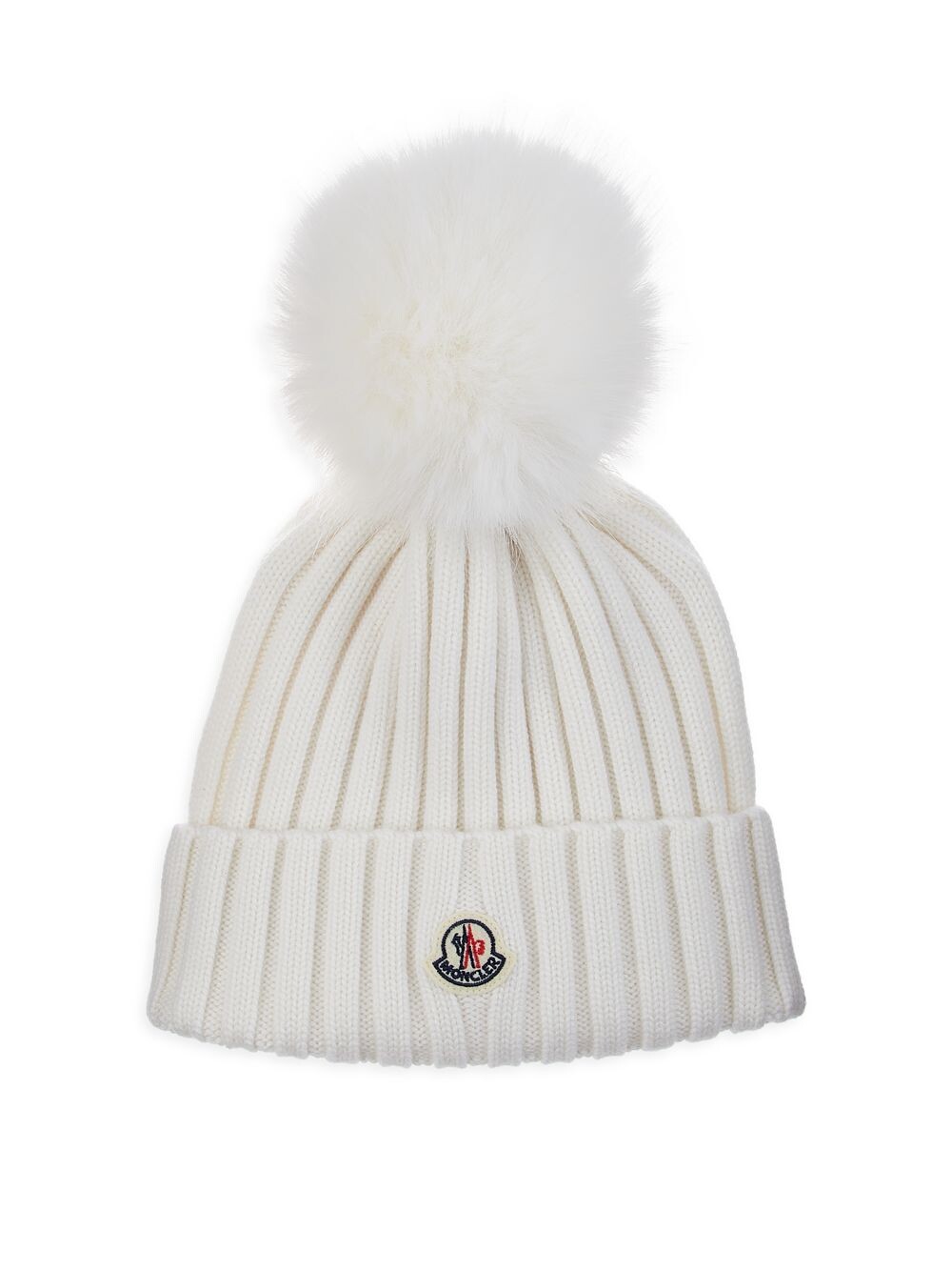 

Вязаная шапка Mainline в рубчик и из искусственного меха Moncler, белый