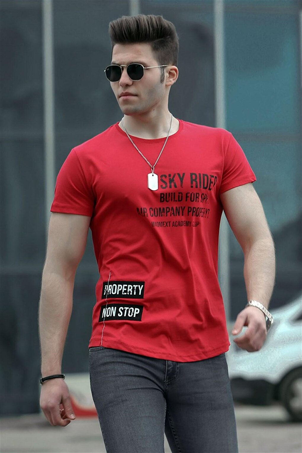 Мужская футболка бордово-красного цвета с принтом 4457 MADMEXT