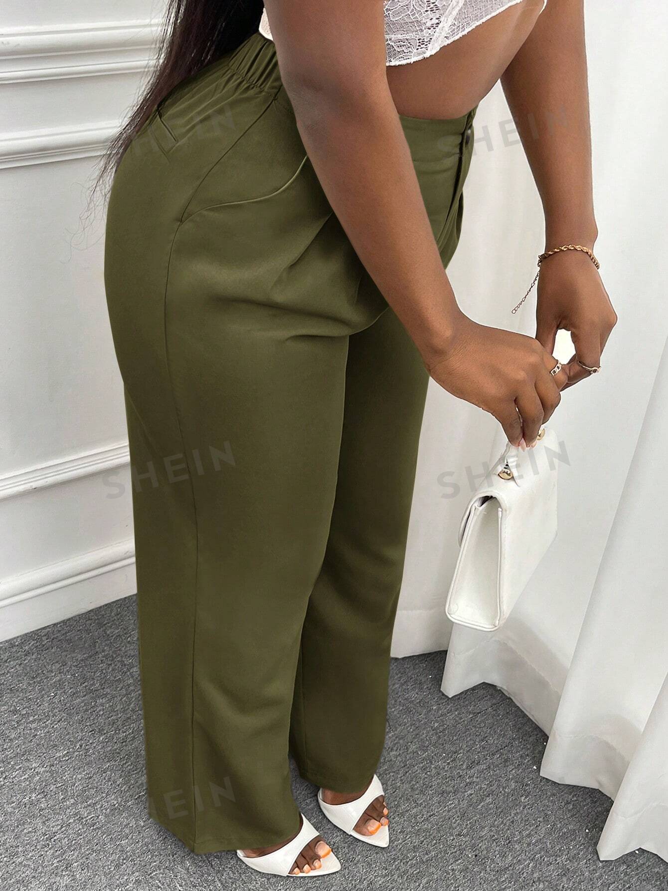 SHEIN Slayr женские однотонные прямые брюки со складками, зеленый