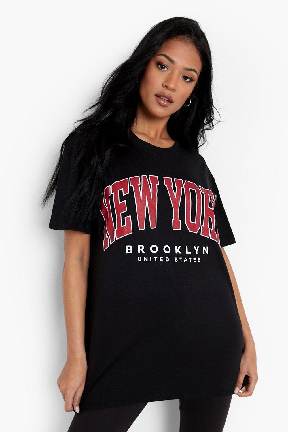 

Футболка оверсайз с принтом tall new york Boohoo, черный