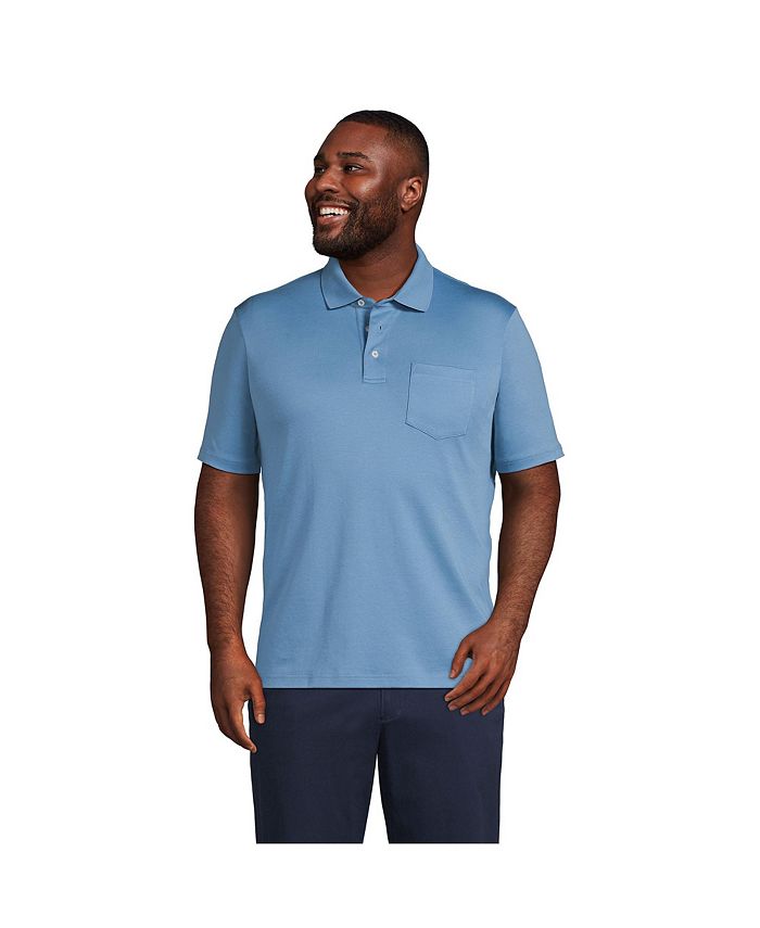 цена Мужской большой & Супермягкая рубашка-поло Supima с короткими рукавами и высоким ростом с карманом Lands' End, синий